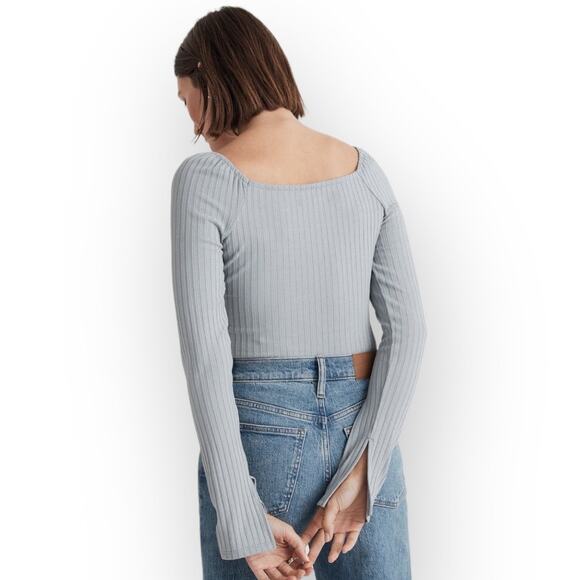 Madewell Light Gray Ribbed Long Sleeve Top - Picture 2 of 10
